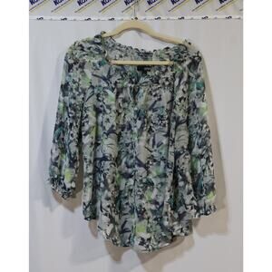 a.n.a Multicolored Floral Sheer Tunic Pullover Size L